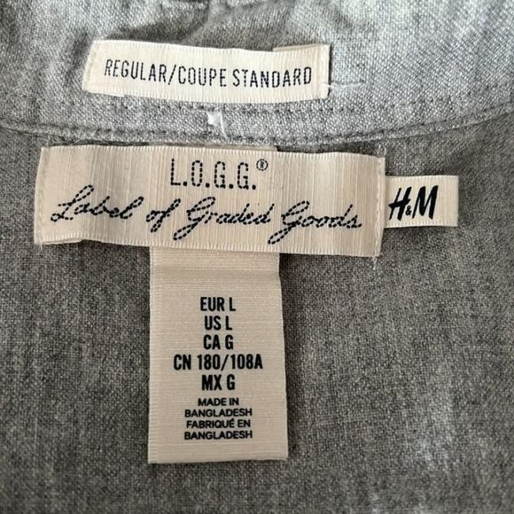 L.O.G.G By H&M Men’s Grey Button Down Shirt Size L - Picture 7 of 8